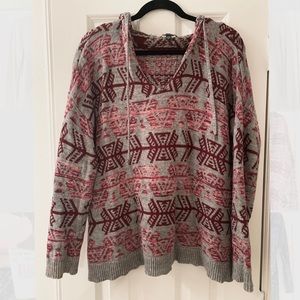 AEO Long Sleeve V-Neck Sweater with Hoodie